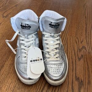DIADORA MI BASKET ball hi top metallic foil SILVER 11.5 US New w tag